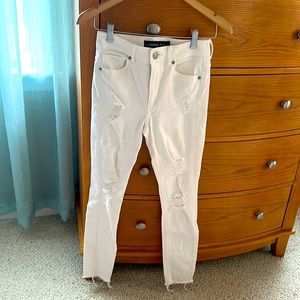 EXPRESS white High-Rise 2R ankle-jean legging slightly distressed-look